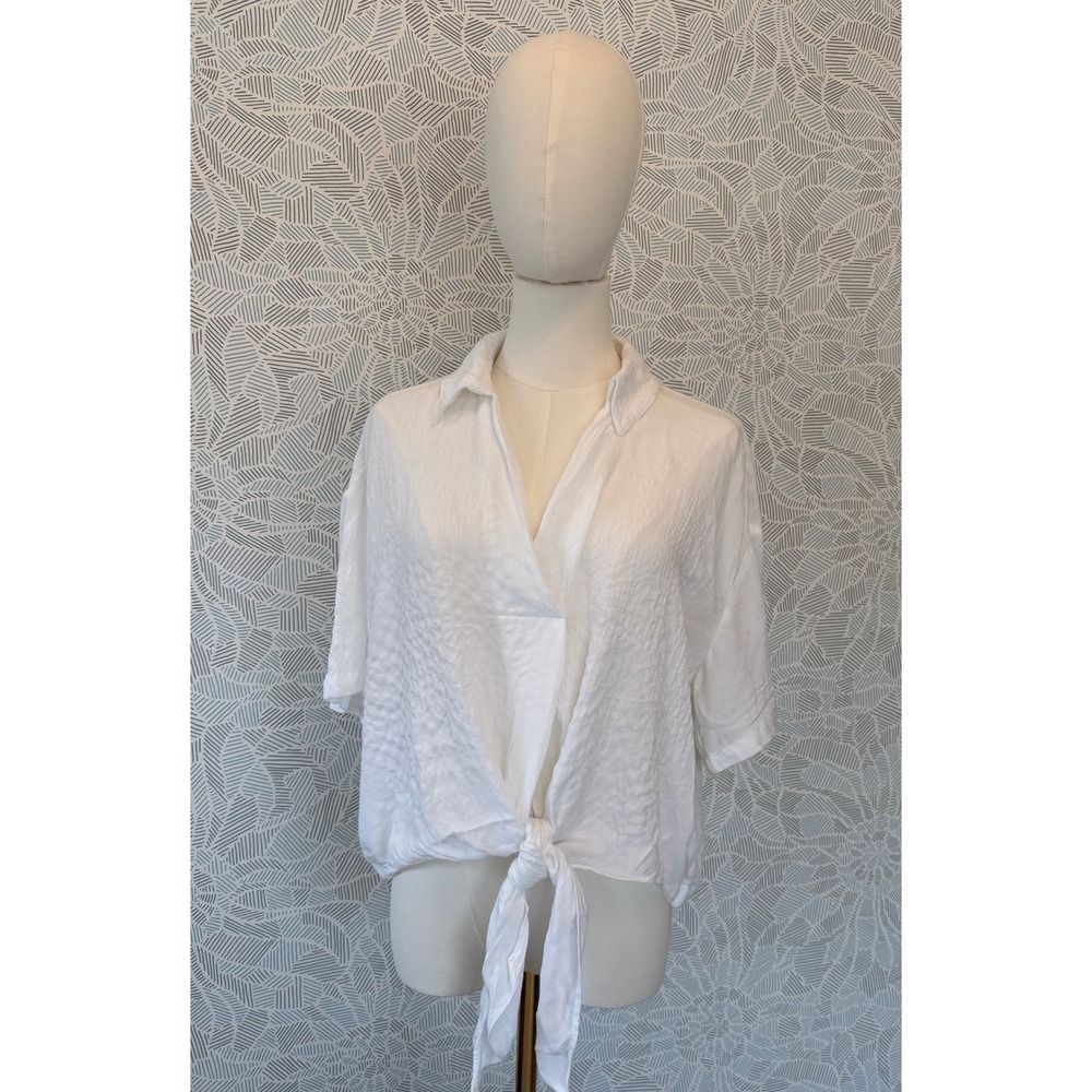 Jane + Delancey White Tie Front Blouse Short Sleeve Beach Boho Resort Top